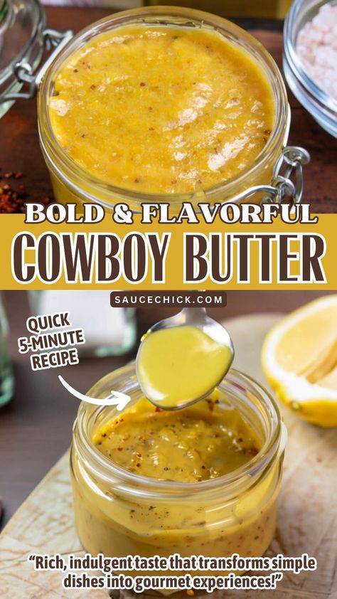 Cowboy Butter Recipe Homemade Bronco Berry Sauce, Pepper Butter Recipe, Cowboy Butter Steak, Cowboy Butter Dipping Sauce, Cowboy Butter Recipe, Cowboy Butter, Flavored Butter Recipes, Butter Recipes Homemade, Sauces Recipes