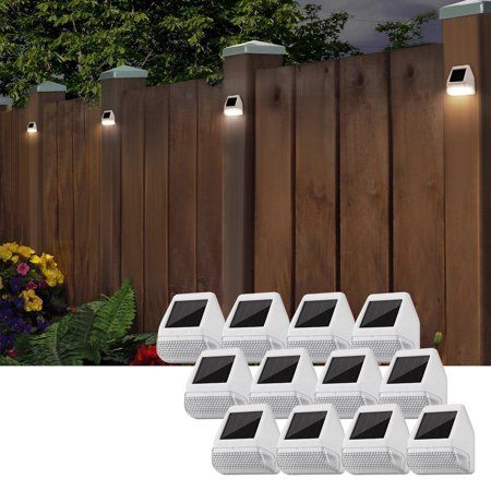 Powered by the Sun : The built-in solar panel and Ni-MH battery let this light work for 12hrs straight when fully charged. Many Uses : The 90 degree beam angle of this compact solar deck light makes it a perfect choice for decorating fences, walls, and many other areas. Auto-Lighting : When the switch is set to ON, the light turns on at dusk automatically and then off at dawn to charge. When set to OFF, the light will not turn on. User-Friendly : The light is super easy to install thanks to the Fence Lights Backyard, Privacy Fence Lighting Ideas, Lights On Fence Outdoor, Fence Lighting Ideas, Lighting Stairs, Fence Post Lights, Entrance Landscaping, Backyard Lighting Ideas, Driveway Entrance Landscaping