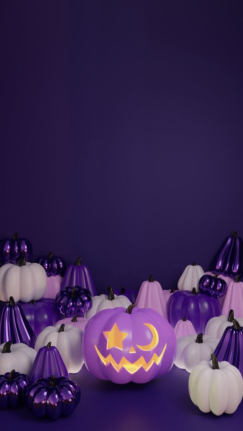 "🎃🌙 Casting a spell of creativity with Blender! Behold this mesmerizing Purple Halloween pumpkin, its eyes adorned with stars and moons, at the heart of a magical gathering. #3DBlenderArt #PurplePumpkin #HalloweenMagic #3DRender #DigitalArt #FantasyArt #PumpkinArt #SpookySeason #MoonAndStars #PurpleAesthetic #CreativeIllustration #EnchantedPumpkins" #HalloweenWallpaper Halloween Purple Decorations, Purple Pumpkin Ideas, Purple Backgrounds Aesthetic, Purple Halloween Wallpaper, Purple Skittles, Bali Nails, Cutesy Wallpaper, Spooky Wallpaper, Lilac Wallpaper