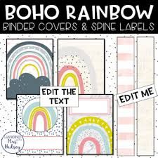 Cute Binder Covers Printables Free, Binder Cover Templates Free Editable, Free Binder Cover Printables Editable, Teacher Binder Covers Free, Editable Binder Covers Free, Binder Covers Free, Cute Binder Covers, Boho Rainbow Theme, Lesson Plan Binder