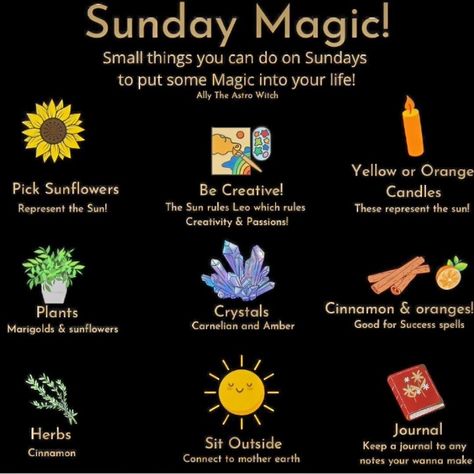 Sunday Spells And Rituals, Sunday Witchcraft, Sunday Magick, Sun Magick, Witchy Notes, African Astrology, Hoodoo Witch, Divination Witch, Witch Life