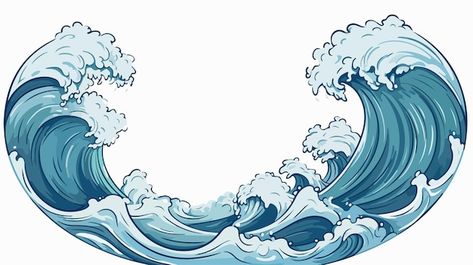 Crashing Waves Drawing, Ocean Illustration Waves, Ocean Wave Drawing, Wave Vector, Ocean Drawing, Indian Traditional Paintings, Wave Drawing, Ocean Illustration, Dragon Coloring