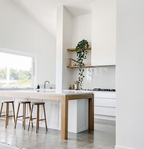 Knockdown | Custom Rebuild | Sunshine Coast on Instagram: "Seeing the base of our kitchen cabinetry going in has got me dreaming of all our timber accents we will have like on our island bench, floating shelves and rangehood 🤍 Beautiful inspo @mulberry_manor . . . . . . #knockdownrebuild #beachhouse #modernbeachhouse #moderncoastal #moderncoastalkitchen #moderncoastalbeachhouse #coastalhome #coastalbeachhouse #coastalstyle #coastalliving #coastalkitchen #moderncoastalkitchen #sunshinecoastbuild Mulberry Manor, Modern Coastal Kitchen, Organic Interiors, Timber Kitchen, Bali House, Instagram Kitchen, House Vibes, Modern Beach House, Coastal Kitchen