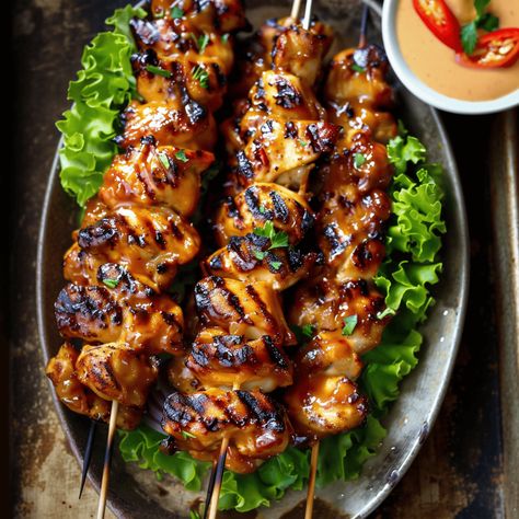 Chinese Bbq Skewers, Coconut Chicken Skewers, Exotic Food Recipes, Cursed Cakes, Continental Cuisine, Thai Coconut Chicken, Chicken Skewer Recipe, Healthy Asian Recipes, Beef Kabobs