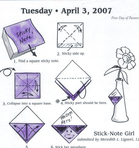 stick girl note Note Origami, Sticky Note Origami, Origami Envelope, Stick Notes, Sticky Note, Origami Paper, Sticky Notes, Geometric Tattoo, Origami