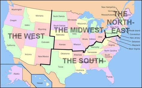 West Map, Mason Dixon Line, Mental Map, States And Capitals, Usa Map, State Map, Us Map, North Dakota, South Dakota