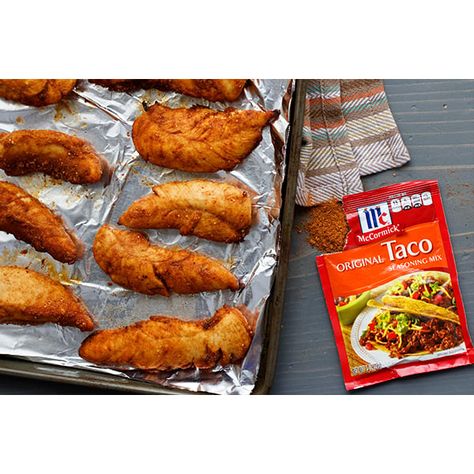 Taco Chicken Fingers, Baked Taco Chicken, Mccormick Taco Seasoning, Flavored Chicken, Chicken Fingers Baked, Winco Foods, Chicken Finger Recipes, Taco Chicken, Taco Seasoning Mix