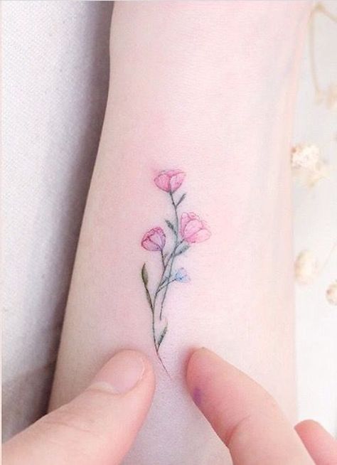 3 Tulips Tattoo, Pink Flower Tattoo, Dainty Flower Tattoos, Pink Flower Tattoos, Delicate Flower Tattoo, Delicate Tattoos For Women, Tiny Flower Tattoos, Tulip Tattoo, Pink Tattoo