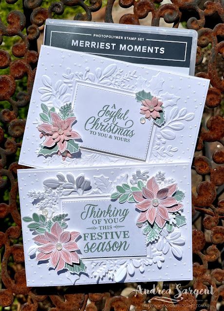 Stampin Up Merriest Moments Cards, Stampin Up Christmas Cards 2021, Stampin Up Merriest Moments, Christmas Cards Stampin Up, Merriest Moments, Leaves Frame, Bride Card, Poinsettia Cards, Stampin Up Christmas Cards