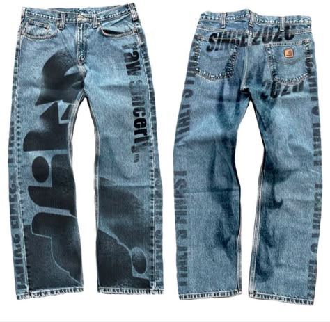 Screen Printed Jeans, Custom Jeans Diy, Baggy Jeans For Women, Grunge Jeans, African Clothing For Men, Custom Jeans, Custom Denim, Street Fashion Men Streetwear, Mens Outfit Inspiration