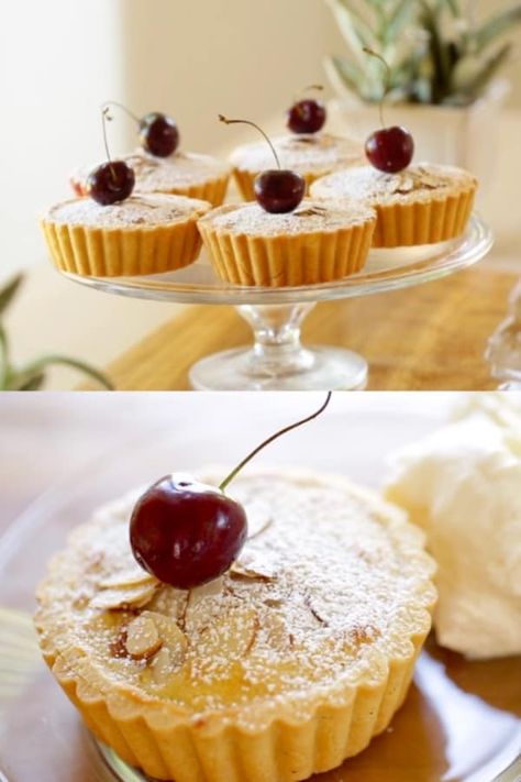 Mini Bakewell Tart Recipe, Mini Bakewell Tart, 4 Inch Tart Recipes, Mini Cherry Tarts, Small Tarts Desserts, English Tarts, Cherry Tarts Mini, Mini Tarts Dessert, Tarts Recipe Dessert