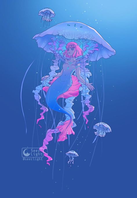 Jellyfish Mermaid by SeerLight on DeviantArt Medusa Animal, Jellyfish Mermaid, Underwater Drawing, Jellyfish Drawing, Koi Art, Jellyfish Art, Mermaid Drawings, Mermaid Pictures, Jelly Fish