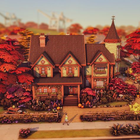 Autumn is coming! 🍁🍂 And who doesn't love it when the leaves on the trees change color, the evenings are still bathed in sunlight but are already getting cooler. Autumn is my second favorite season, after winter. And that's why I finally found a bit of motivation to build this house. It's not furnished, I hope you like it anyway. 🍁🍂🍁🍂🍁🍂🍁🍂🍁🍂 Have a lovely sunday sweeties! 🍁🍂🍁🍂🍁🍂🍁🍂🍁🍂 #thesims4builds #thesims4homes #showusyourbuilds #sccregram #somesimlishbuild #simstagram #thesims #sims ... Autumnal House, House Reference, Mini Village, Autumn Is Coming, Lovely Sunday, Sims Building, Sims 4 Build, Building Exterior, Sims 4 Houses