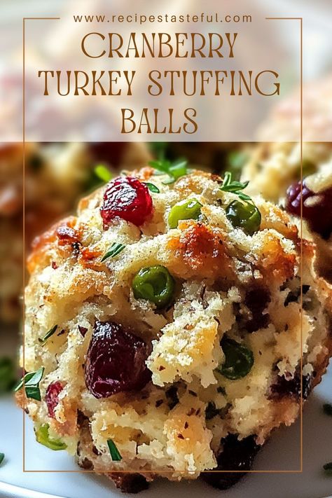 These turkey stuffing balls are the perfect bite of Thanksgiving all wrapped up in one! Savory, sweet, and loaded with flavor, these bites will have you coming back for more. They make for a delightful appetizer or a creative way to enjoy Thanksgiving leftovers! Leftover Stuffing Recipes, Cranberry Appetizer, Stuffing Balls Recipe, Turkey Stuffing Recipes, Ground Turkey Meatballs, Cranberry Turkey, Stuffing Balls, Thanksgiving Leftover Recipes, Stuffing Recipes For Thanksgiving