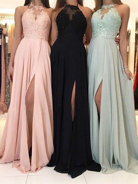 Bridesmaid Dresses Lace Top, Cheap Graduation Dresses, Bridesmaid Dresses Lace, Cheap Long Bridesmaid Dresses, Chiffon Formal Dress, Bridesmaid Dresses 2018, Split Prom Dresses, Halter Bridesmaid Dress, Halter Prom Dresses