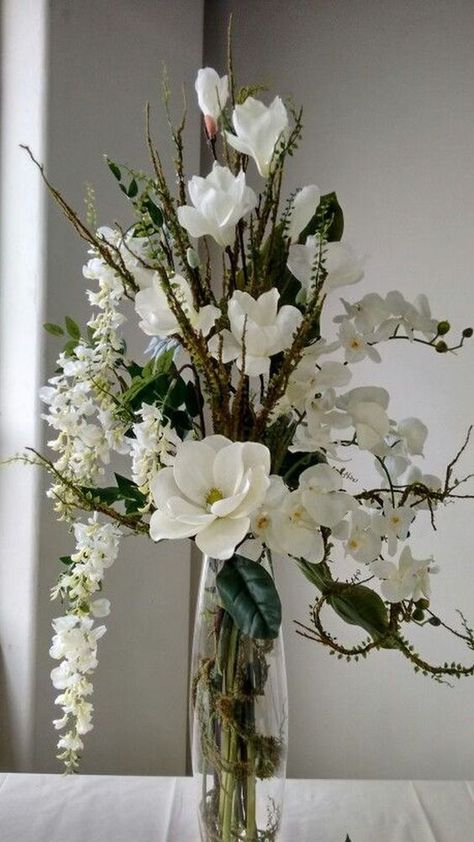 Home Flower Arrangements, Orchid Flower Arrangements, Vase Ideas, White Flower Arrangements, Large Floral Arrangements, Large Flower Arrangements, Vase Flowers, Vase Decoration, Flowers And Greenery