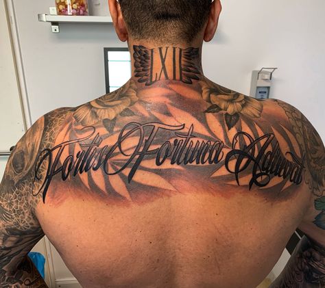 Top Back Tattoo Men, Back Tattoo Men Upper, Men Upper Back Tattoo, Top Of Back Tattoos For Guys, Tattoo Upper Back, Black Men Back Tattoos, Men's Back Tattoos, Upper Back Tattoo Men Ideas, Half Back Tattoo Men