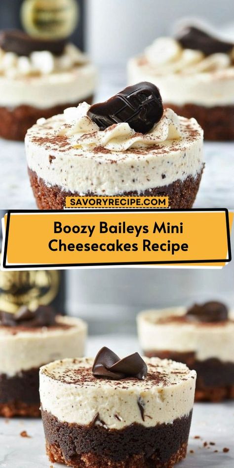 Indulge in these Boozy Baileys Mini Cheesecakes, the perfect addition to your Christmas Desserts spread! Creamy, rich, and delightfully festive, these bite-sized treats combine smooth Baileys with a crunchy crust. Your holiday gatherings will be sweeter with this easy and delicious recipe that everyone will love! Bite Size Holiday Desserts, Baileys Recipes Desserts, Mini Cheesecakes Recipe, Baileys Dessert, Traditional Christmas Desserts, Mini Cheesecakes Easy, Baileys Cheesecake, Christmas Dessert Table, Baileys Recipes