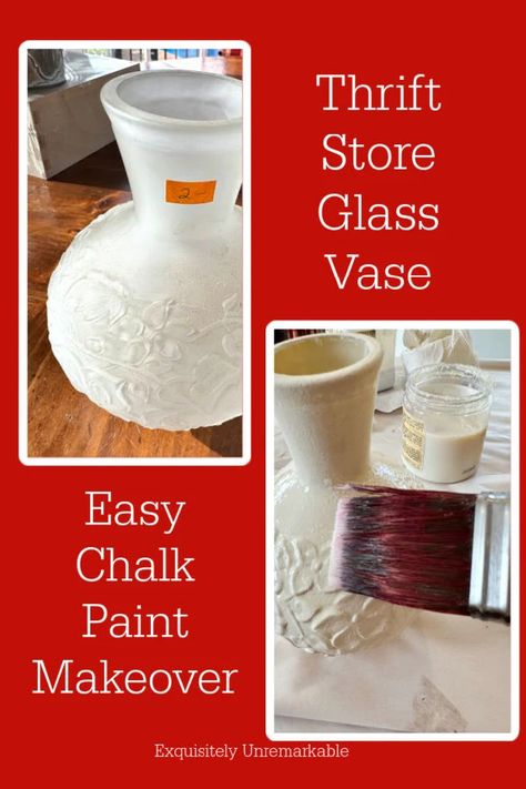 Glass Vase Chalk Paint Makeover DIY Upcycling, Paint Makeover, Glitter Vases, Diy Steps, Chalk Paint Makeover, Glass Art Techniques, Using Chalk Paint, Glass Craft, Thrift Store Crafts