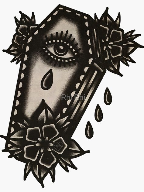 Traditional Tattoo Coffin, Traditional Tattoo Stickers, Coffin Tattoo, Traditional Black Tattoo, See Tattoo, American Traditional Tattoo Ideas, Traditional Tattoo Ideas, Traditional Style Tattoo, Witch Tattoo