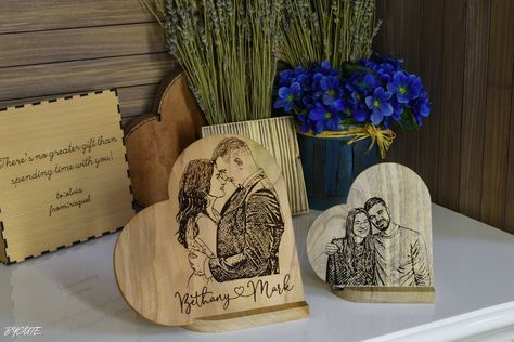 Heart Gift - Engraved Wood Photo - engraved photo on wood, custom wood photo, engraving on wood, wood portrait, family pets graduation Valentines Gift Bags, Valentine Gift For Wife, Country Wall Art, Valentine Gifts For Girlfriend, Wood Photo, Valentine Photo, Photography Gifts, Photo Engraving, Boyfriend Anniversary Gifts