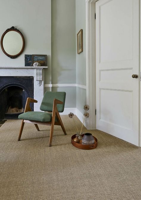 Which type of natural flooring is best for my home? | Knotistry Sisal Flooring, Stairs In Living Room, Carpet Fitting, Sisal Carpet, Lounge Interiors, Natural Flooring, Green Chair, Room Carpet, Beautiful Textures