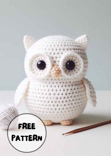 Free Crochet White Owl Amigurumi Pattern Jess Huff Free Crochet Patterns, Quick Crochet Patterns For Beginners, Crochet Hamster Pattern Free, Crochet Owl Pattern Free, Owl Crochet Pattern Free, Knitting Jumper, Knitting Skirt, Knitting Tattoo, Knitted Loungewear