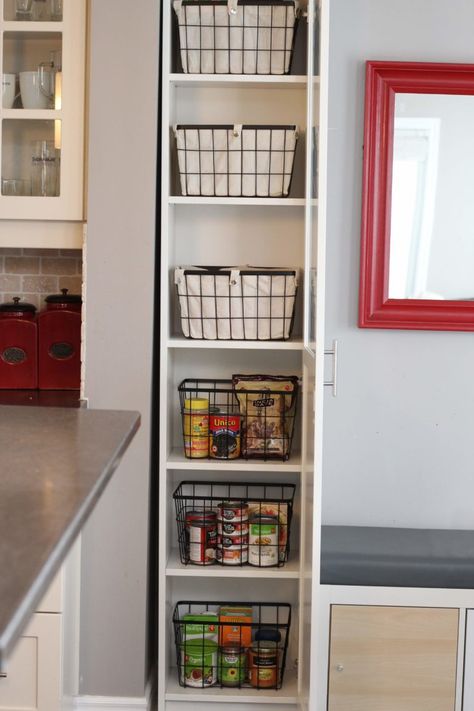 Ikea Freestanding Kitchen, Diy Kitchen Pantry Cabinet, Billy Regal Hack, Diy Kitchen Pantry, Small Space Kitchen Storage, Kitchen Renovation Diy Ideas, Ikea Pantry, Kitchen Pantry Cupboard, Bookcase Hack