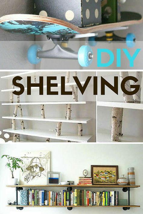 These creative DIY shelf alternatives will not only hold your stuff -- they'll hold the attention of everyone in the room. Check out these super-inventive shelf designs. Bookshelf Contact Paper, Unique Wall Shelves Creative, Wall Shelf Ideas Diy, Creative Shelf Design, Weird Shelves, Diy Display Shelves, Diy Shelving Ideas, Shelf Alternative, Creative Shelves