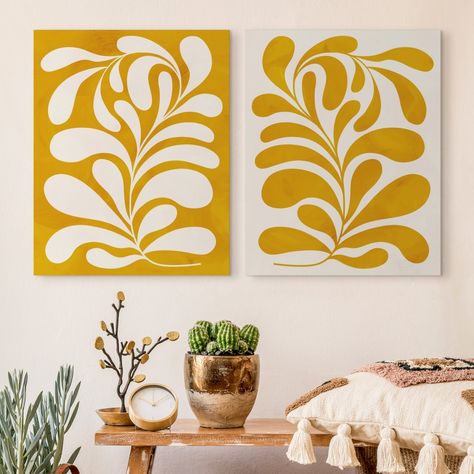 Two Cheerfully Golden Vines | Great Big Canvas Two Posters On Wall, Japandi Room, Wall Decor Trends, Apartment Walls, Wall Art Ideas, Stencil Design, Master Bed, Rhinestone Art, Gallery Walls