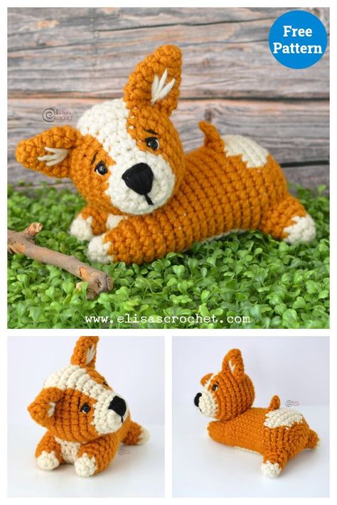 Crochet Dog Amigurumi Free Pattern, Crochet Corgi Pattern Free, Knitted Keyrings, Dog Crochet Patterns Free, Corgi Pattern, Baby Corgi, Crochet Dog Patterns, Animal Crochet, Crochet Animals Free Patterns