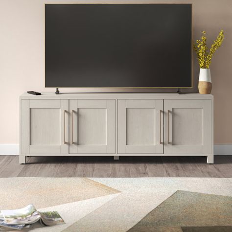 Mercury Row® Ruggles 68'' Media Console & Reviews | Wayfair Short Tv Console, Organizing Games, Frame Paneling, Basement Refresh, Slim Cabinet, Chic Apartment, Short Twists, White Tv, Storage Credenza