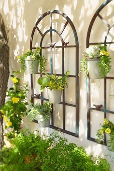 54 Exterior Decoration Ideas With Flower in Window Patio Wall Decor, Front Yard Design, Patio Wall, Vertical Gardens, Walled Garden, Have Inspiration, Wall Garden, Garage Ideas, Outdoor Wall Art