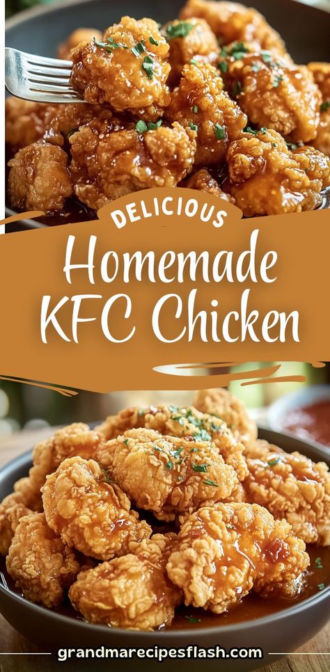 Bring the taste of your favorite KFC chicken to your kitchen with this crispy and flavorful homemade version! Perfectly seasoned and fried to golden perfection, this recipe is a must-try for fried chicken lovers. Serve it with your favorite sides for a family-friendly meal everyone will devour. Kfc Double Down Recipe, Country Style Recipes, Oven Fried Chicken Recipes Easy, Kfc Chicken Bowls, Cold Supper Ideas, Chicken Recipes Black People, Fried Chicken With Cornstarch, Chunk Chicken Breast Recipes, Pan Fried Chicken Recipes