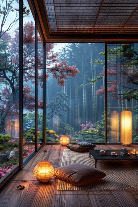 Japan Houses Interior, Japanese Sunroom, Japanese Bedroom Decor, Indonesian Decor, Japanese Style Bedroom, Asian Interior Design, House Flippers, Japanese Style House, Bedroom Interiors