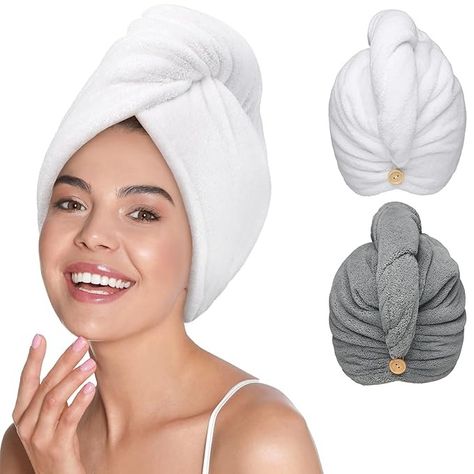 Amazon.com : YFONG Microfiber Hair Towel Wrap for Women Curly Long Hair, 2 Pack Super Absorbent Hair Plopping Towel Curly for Wet Hair, Super Soft Hair Drying Towel Wrap with Button (Gray, White) : Beauty & Personal Care Hair Plopping Towel, Curly Long Hair, Hair Plopping, Hair Drying Towel, Microfiber Hair Towel, Hair Towel Wrap, Cotton Hair, Hair Drying, Towel Wrap