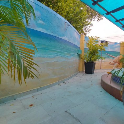 Airbnb Mural, Patio Mural, Backyard Mural, Garden Murals, Fence Murals, Beach Fence, Sea Murals, Pool House Bathroom, Hot Tub Area