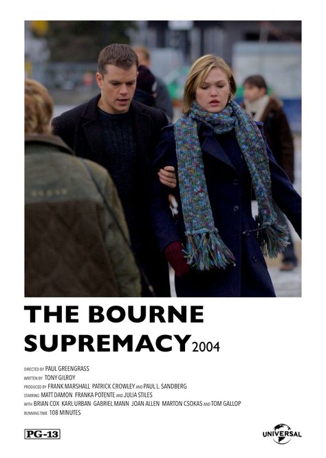 Bourne Supremacy, Franka Potente, Joan Allen, Jason Bourne, Brian Cox, Julia Stiles, Matt Damon, Alternative Movie Posters, Aesthetic Pictures