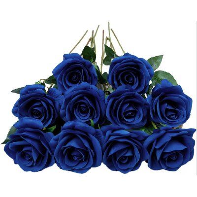 [Material]Artificial roses are made of high-quality fabric and plastic. They are non-toxic, odorless and durable and can be used for a long time. Ideal for placing in a vase, filling of table centerpieces or wedding decoration. Flowers/Leaves Color: Royal Blue | Primrue 10 Piece Roses Stems Silk in Blue, Size 21.2 H x 4.3 W x 4.3 D in | Wayfair Long Stem Bouquet, Silk Flower Bridal Bouquet, Centerpiece Party, Kissing Ball, Artificial Bouquet, Reception Centerpieces, Rose Stem, Artificial Silk Flowers, Bouquet Arrangements