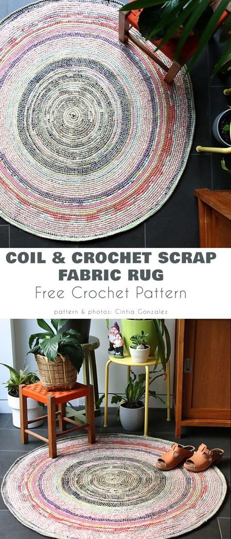 Scrap Fabric Rug, Crochet Area Rug, Area Rug Ideas, Crochet Rug Patterns Free, Rag Rug Tutorial, Rug Crochet, Braided Rug Diy, Crochet Rag Rug, Mandala Rug