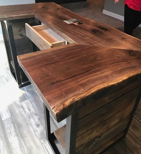 Bar Furniture For Sale, U Shaped Bar, Live Edge Bar, Live Edge Black Walnut, Chic Desk, Diy Home Bar, Home Bar Designs, Vintage Industrial Furniture, Basement Bar