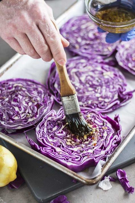 Oven Roasted Cabbage, Roasted Cabbage Recipes, Purple Cabbage Recipes, Roasted Red Cabbage, Cabbage Steaks Recipe, Easy Cabbage Recipes, Roasted Cabbage Steaks, Grilled Cabbage, Red Cabbage Recipes