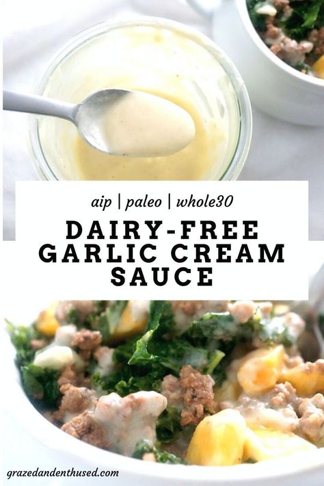 Aip Pasta, Dairy Free White Sauce, Dairy Free Recipes Healthy, Dairy Free Recipes For Kids, Autoimmune Diet Recipes, Aip Diet Recipes, Paleo Condiments, Dairy Free Sauces, Dairy Free Recipes Easy