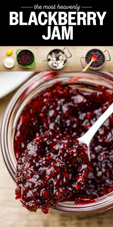 Refrigerator Blackberry Jam Recipe (No Pectin Required!) - Nurtured Homes Jams And Jelly Recipes, Blackberry Jam Recipe, Homemade Blackberry Jam, Blackberry Jam Recipes, Breakfast Spread, Berry Jam, Blackberry Jam, Jam And Jelly, Fruit Filling