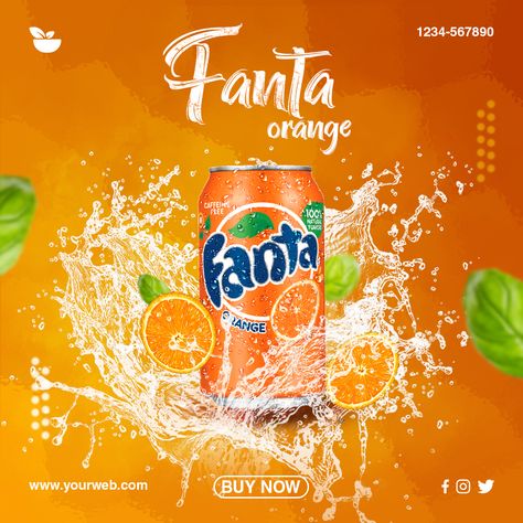 Fanta Poster Design, Cold Drink Advertisement, Orange Juice Social Media Design, Fanta Ads, Drinks Ads, Ad Inspiration, Orange Drink, Cold Drink, Drink Advertising Design