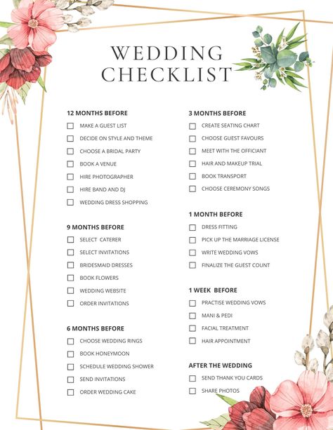 Make your wedding planning less stressful with a simple checklist of what needs to be done up to a year before the big day! Bride Checklist Before Wedding, How To Plan A Simple Wedding, Before Wedding Checklist, Wedding Checklist Uk, Honeymoon Checklist, Wedding Planning Checklist Budget, Wedding Planning Checklist Detailed, Invitation Writing, Wedding Ceremony Songs