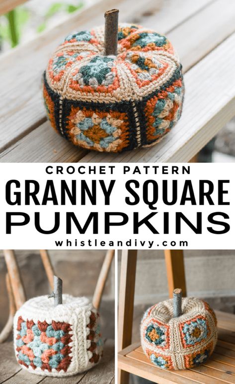 Classic meets modern with these pretty granny square pumpkins. With endless color possibilities and almost as many ways to put them together, you can make a granny square pumpkin collection as unique as you. This pumpkin pattern is versatile so you can try switching up your yarn weight to make big chunky pumpkins! #crochet #moderncrochet #crochetpumpkins #grannysquare #moderngrannysquare #grannysquarepumpkin #fallcrochet #autumcrochet #moderncrochetpattern Pumpkins Knitted, Make A Granny Square, Square Pumpkin, Crochet Holiday, Fall Crochet Patterns, Modern Crochet Patterns, Halloween Crochet Patterns, Crochet Fall, Holiday Crochet