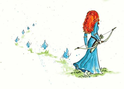 Merida and the Will O' The Wisps, BEAUTIMUS!! Merida Disney, Princess Merida, People Drawing, Disney Brave, Merida Brave, Disney Artwork, Disney Sketches, Bow And Arrow, Pinturas Disney