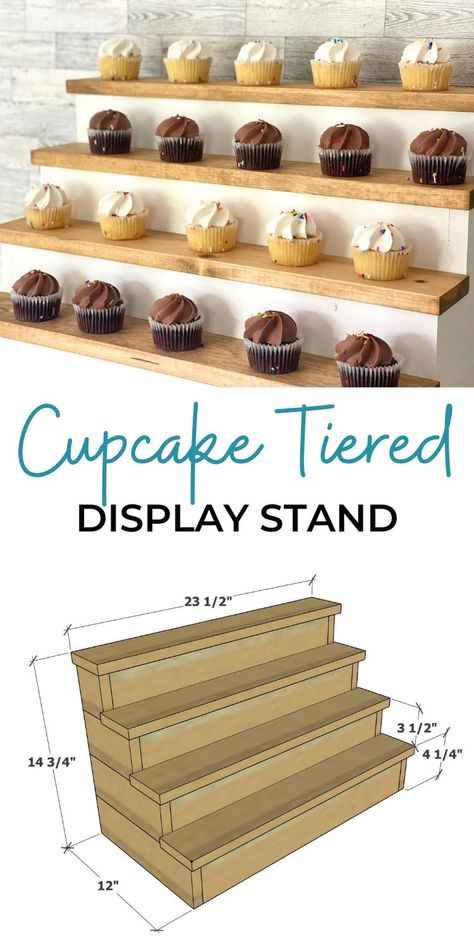 Cupcake Tiers Stand Diy, Build Your Own Cupcake, Diy Dessert Stand, Wooden Cupcake Stands, Wood Cupcake Stand, Diy Cupcake Stand, Tiered Display, Cupcake Tier, Cupcake Display Stand