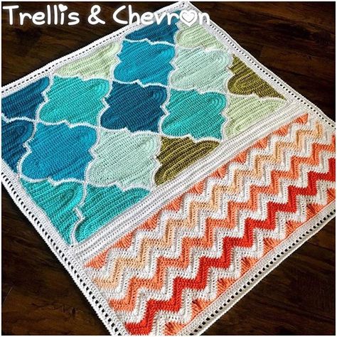 Looking back on all of my past blankets to the ones I most want to make again. If I had the time, I'd make another #trellisandchevronblanket! In blue/indigo and seaglass chevron 😍😍😍 #crochet - I love browsing this blanket's hashtag!! ❤❤ Chevron Crochet Blanket Pattern, Chevron Crochet Patterns, Crochet Blanket Border, Crochet Blanket Chevron, Modern Baby Blanket, Chevron Crochet, Chevron Blanket, Popular Crochet, Crocheted Blanket